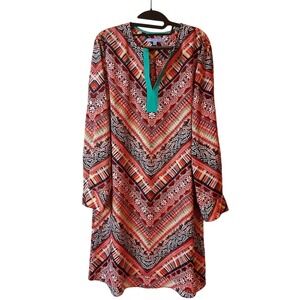 Antonio Melani Boho Dress Tunic Multicolor Chevron Print‎ Long Sleeve Women's 12